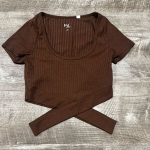 PacSun PAC Cares Brown Ribbed Shorts Sleeve Shirt Size XS